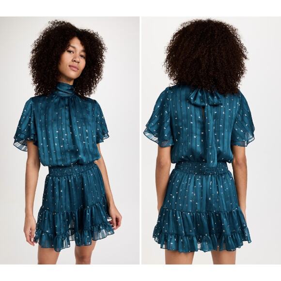Misa Los Angeles Dresses & Skirts - NEW MISA Los Angeles Saffie Mini Dress Holiday Teal Silver Metallic Revolve S